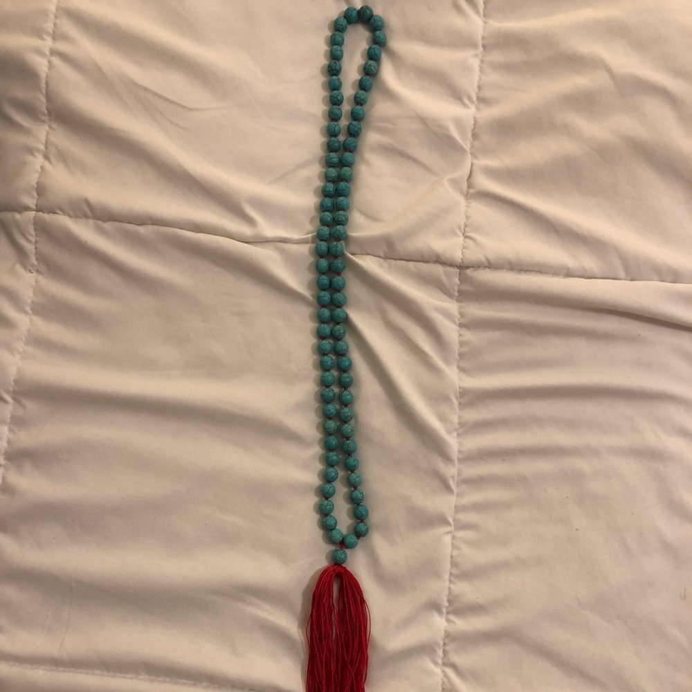 blue and fuchsia beaded necklace